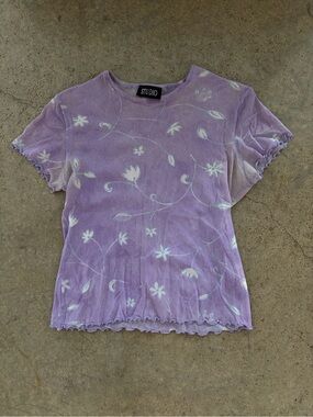 STUDIO Lavender Floral Mesh Short Sleeve Tee